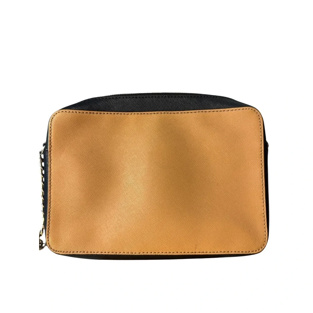 Michael Kors Jet Set Travel Large EW Crossbody Bag Cashew Black Saffiano Leather